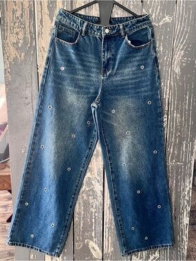FORE Wide Leg Baggy Jeans Women’s Size Large High Rise Loose Fit Denim Trendy